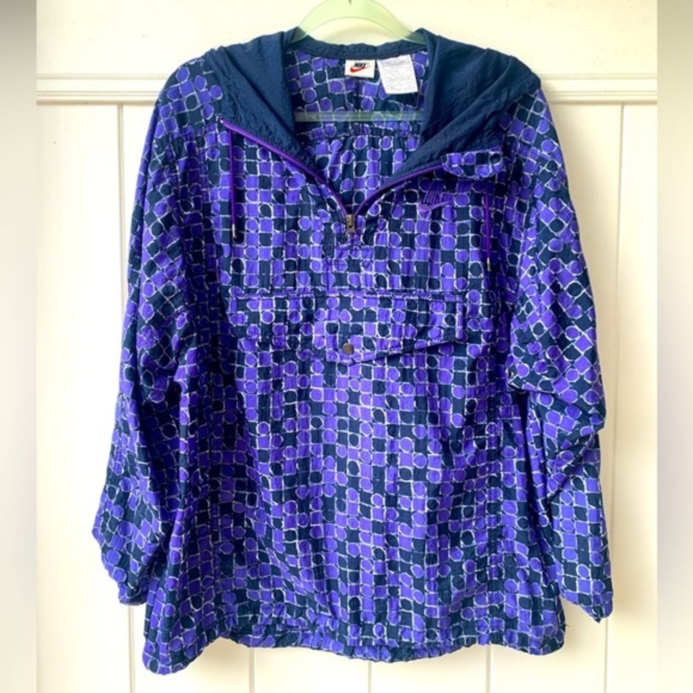 Retro Y2K Vintage Nike Polka Dot Windbreak Hooded Jacket Pullover Purple Black M